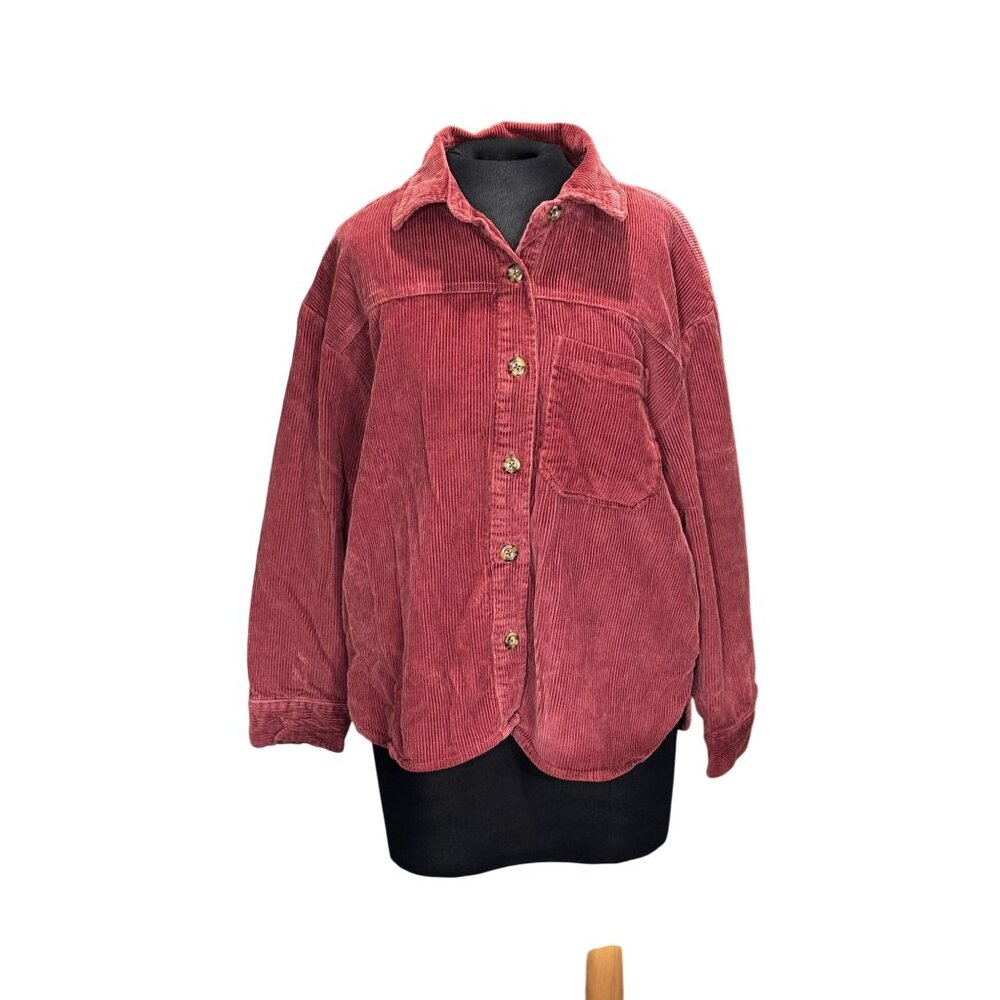 Kensie Jeans Corduroy Button-Up Shirt - M - Red - Kensie Jeans Label